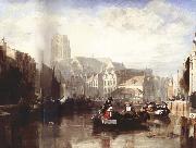 Sir Augustus Wall Callcott View of the Grote Kerk,Rotterdam,with Figures and Boats in the Foreground Sweden oil painting artist